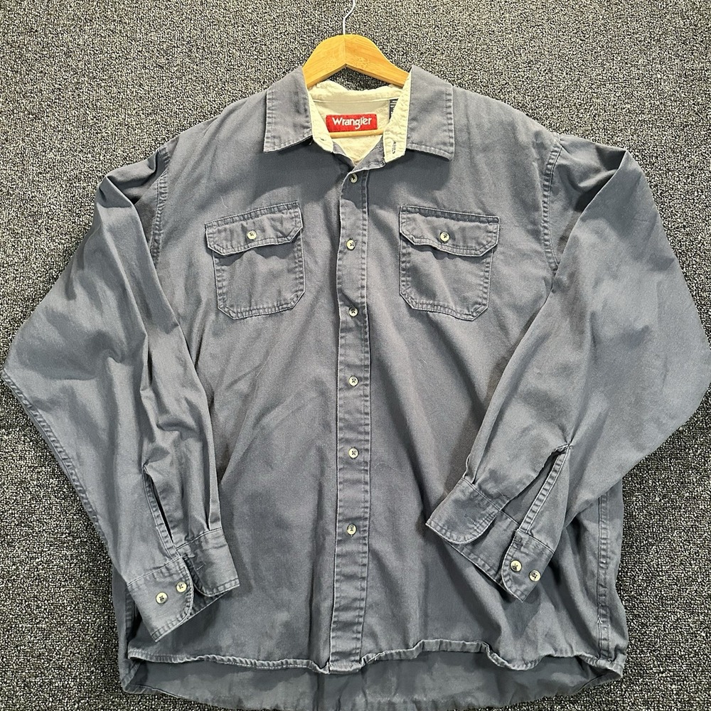 Wrangler Mens 2XL Gray Cotton Twill Long Sleeve Button Down Work Shirt